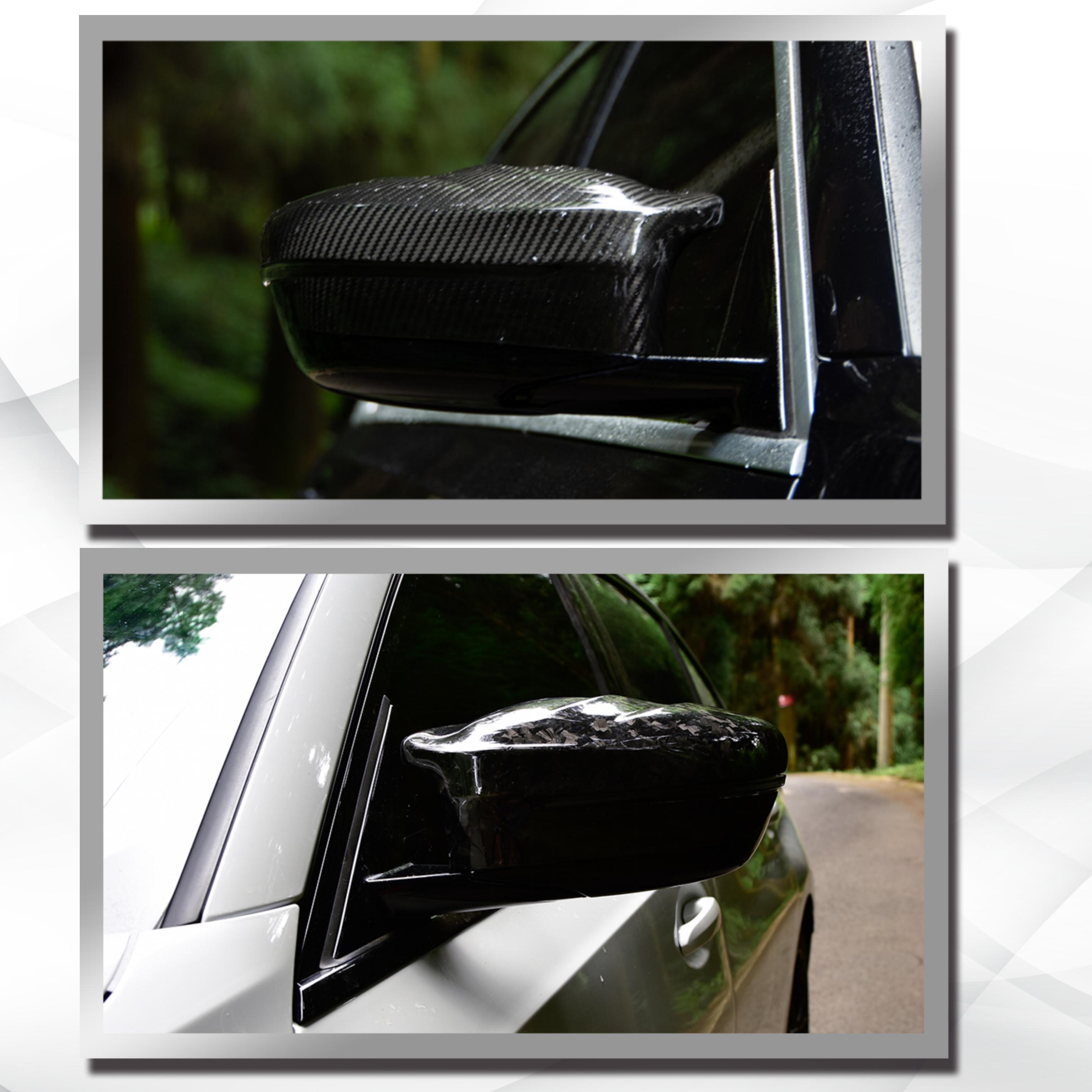 Carbon fiber automotive rearview mirror shell, molded and customized for high fit, lightweight, high-strength, red and black twill pattern