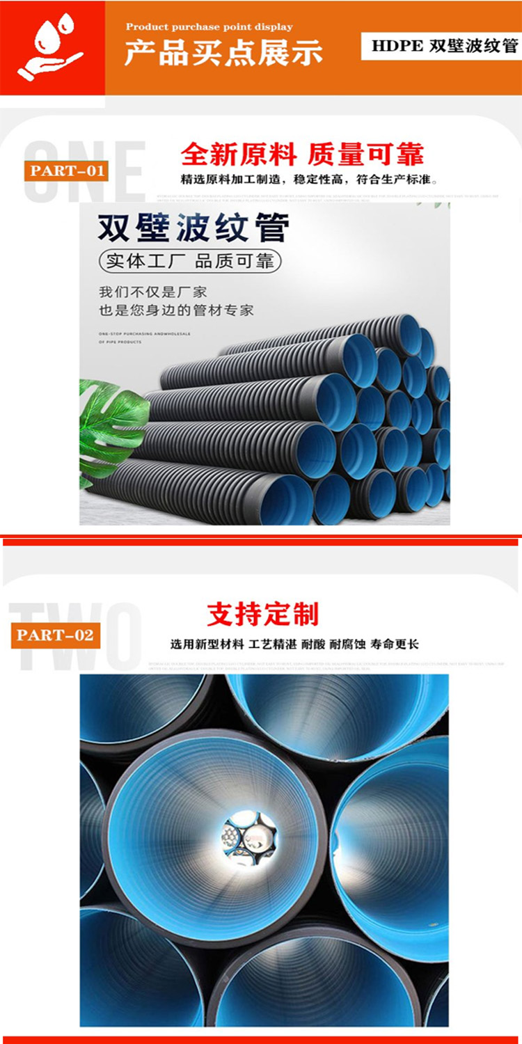 HDPE corrugated pipe production, municipal drainage pipe, buried plastic material DN500, complete specifications