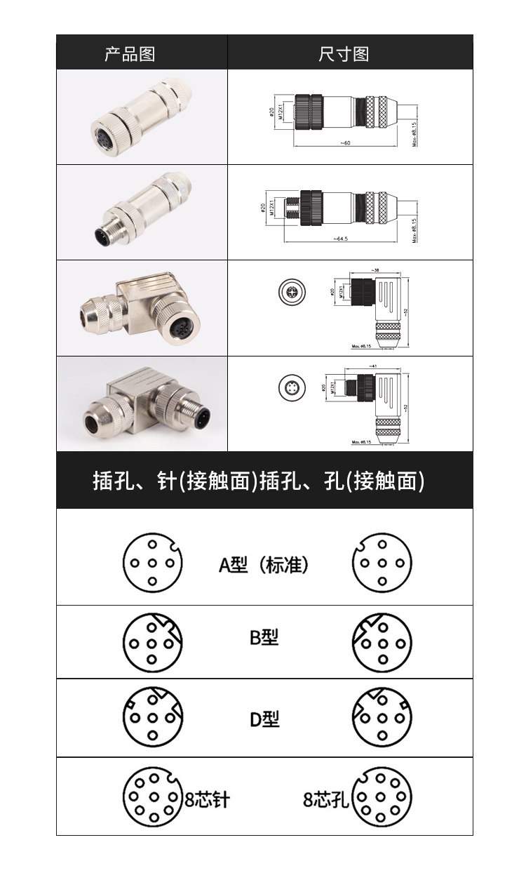 CANopen bus cable waterproof M12 connector aviation plug socket B buckle