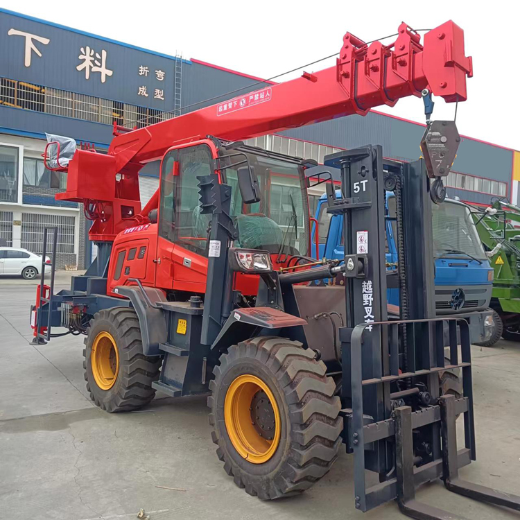 7-ton forklift tail crane construction site, four-wheel drive off-road forklift, forklift crane, integrated machine, prosperous