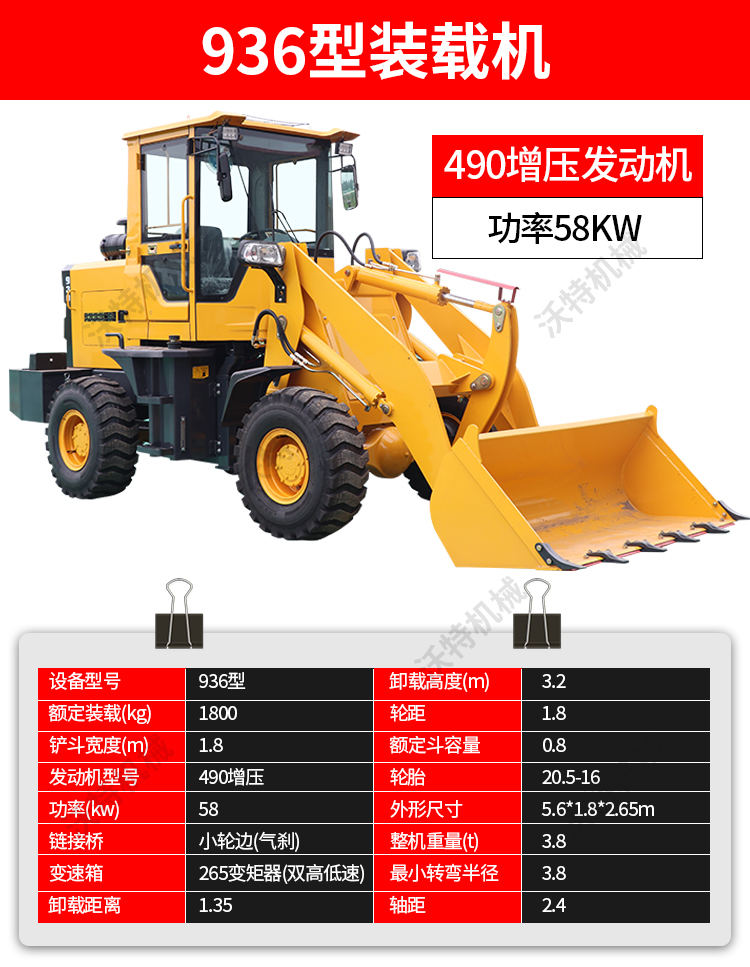 VOTE926 Wheel Backhoe Loader Four Wheel Drive Engineering Scraper Lift Smoothly