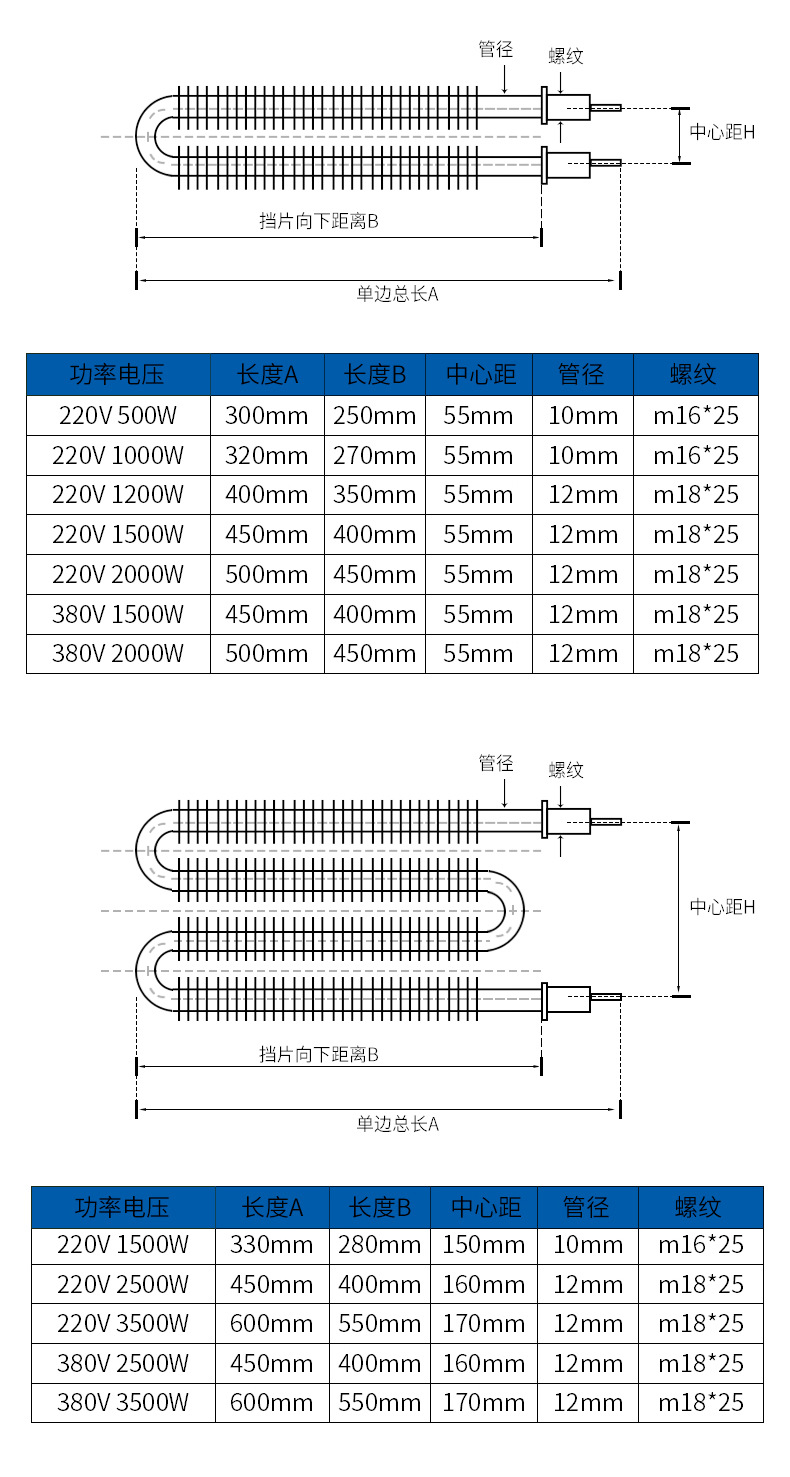 Electric heating tubes for air conditioning ovens, air dry burning heating tubes, stainless steel finned electric heating rods