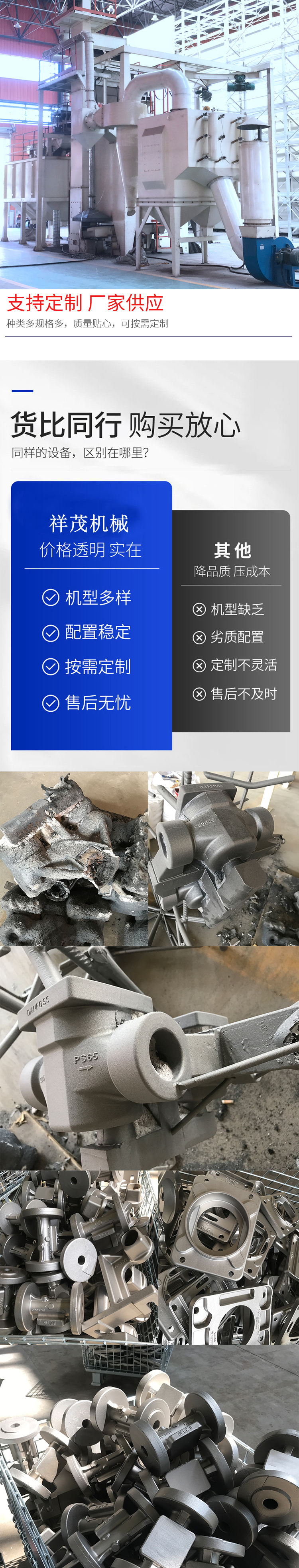 Hook type shelling and cleaning integrated shot blasting machine for castings, steel castings, shelling machine for wax mold investment and sand cleaning