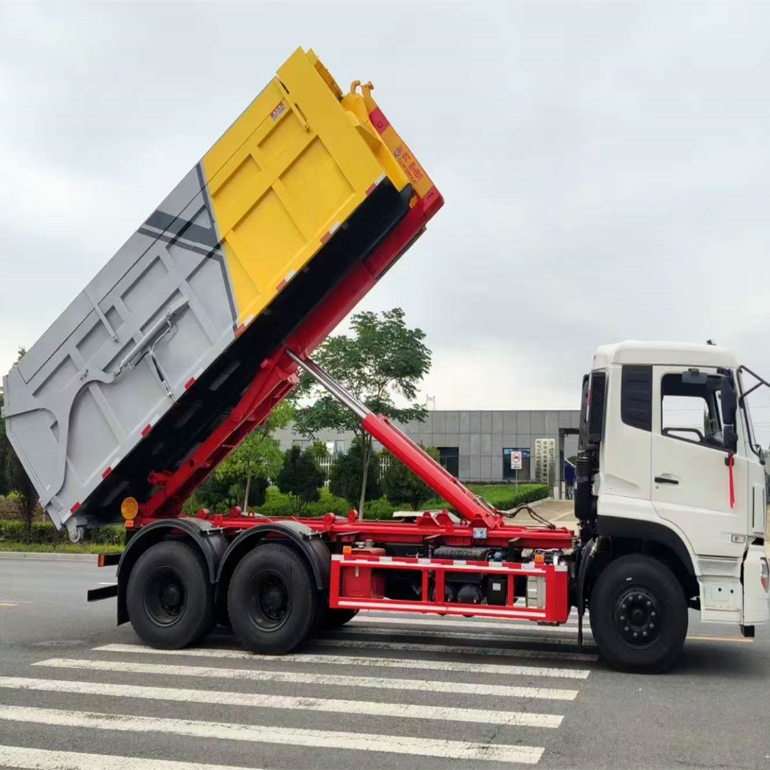 25 ton Dongfeng Tianlong rear double bridge carriage detachable garbage truck with 16 square box for after-sales worry free mortgage