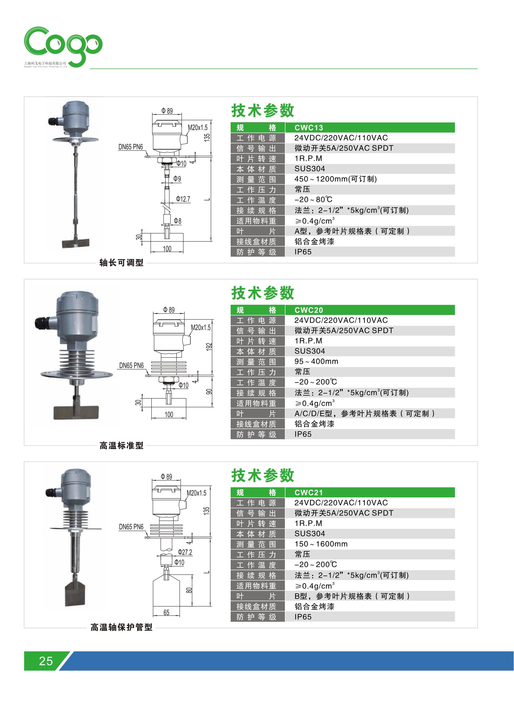 Kogo Electronics CWC13 Ultra High Temperature Protection Axis Type Anti Rotation Material Level Controller