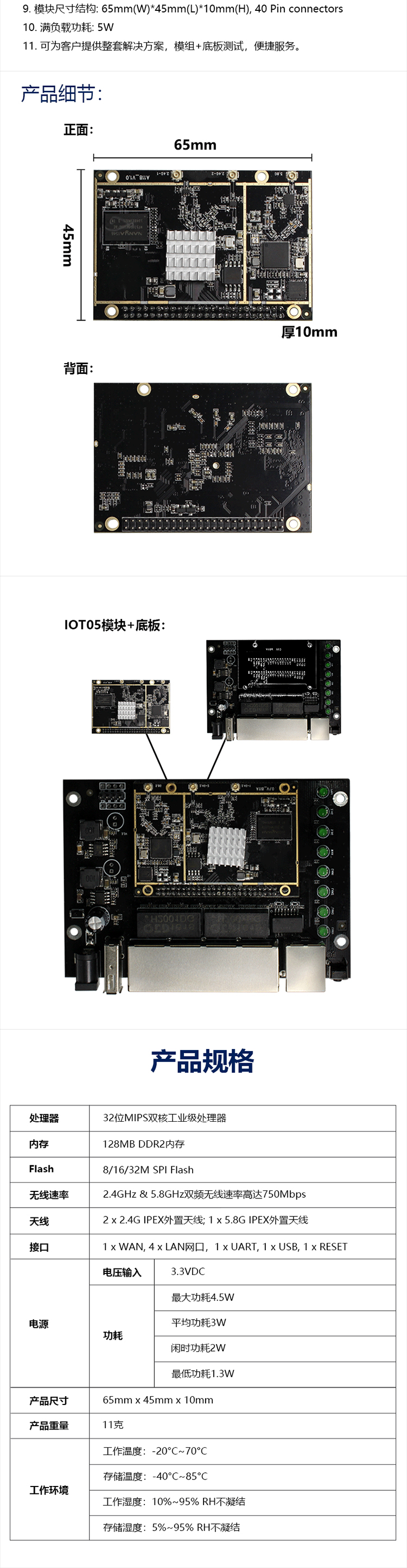 750Mbps Qualcomm 9531 IoT Serial Port 2.4G5.8G Dual Band MESH Ad Hoc Wireless WiFi Module