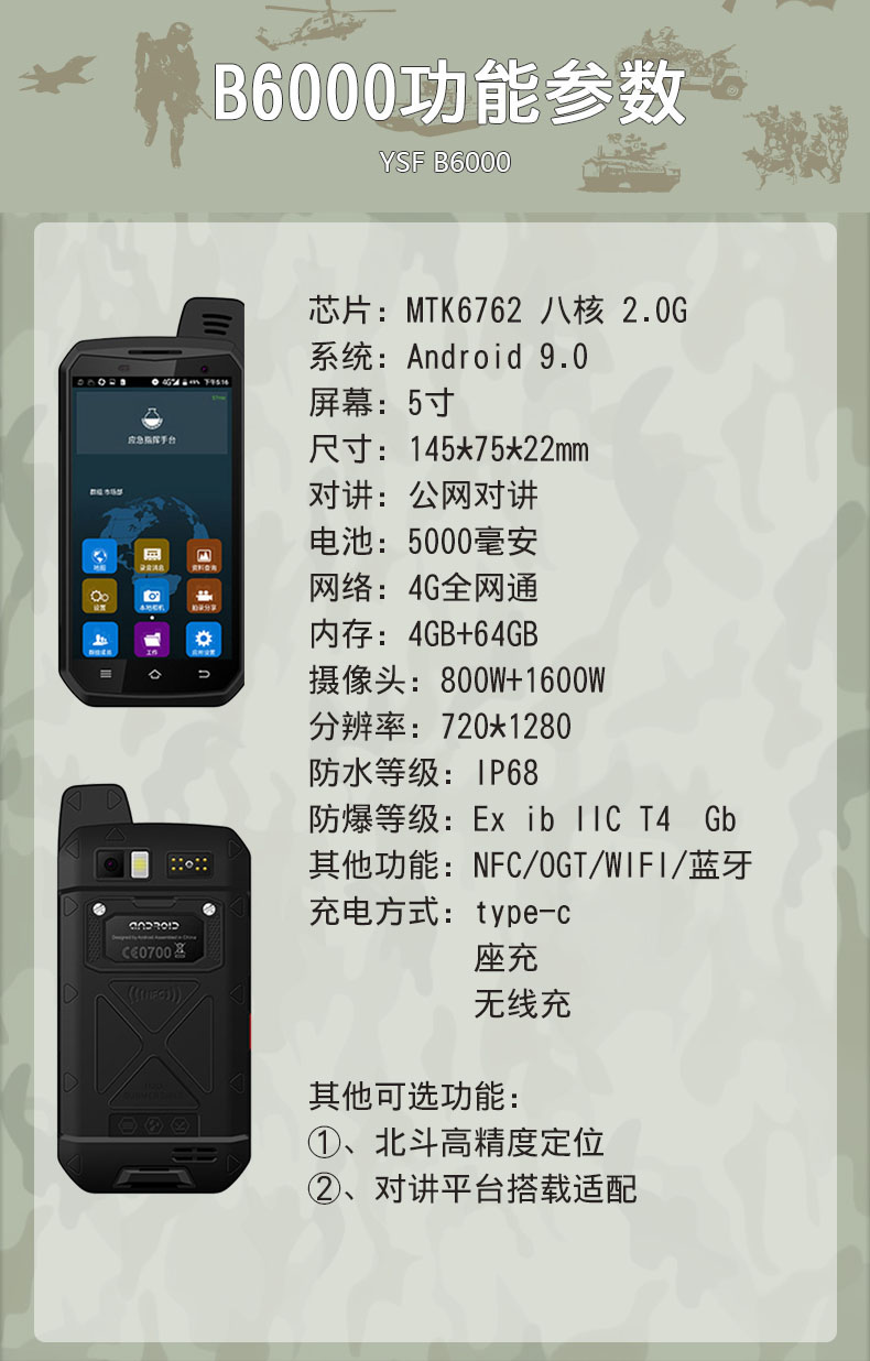 Youshangfeng B6000 Petrochemical Intelligent Explosion-proof Mobile Phone Intrinsic Safety ib IIC T4 Inspection Handheld