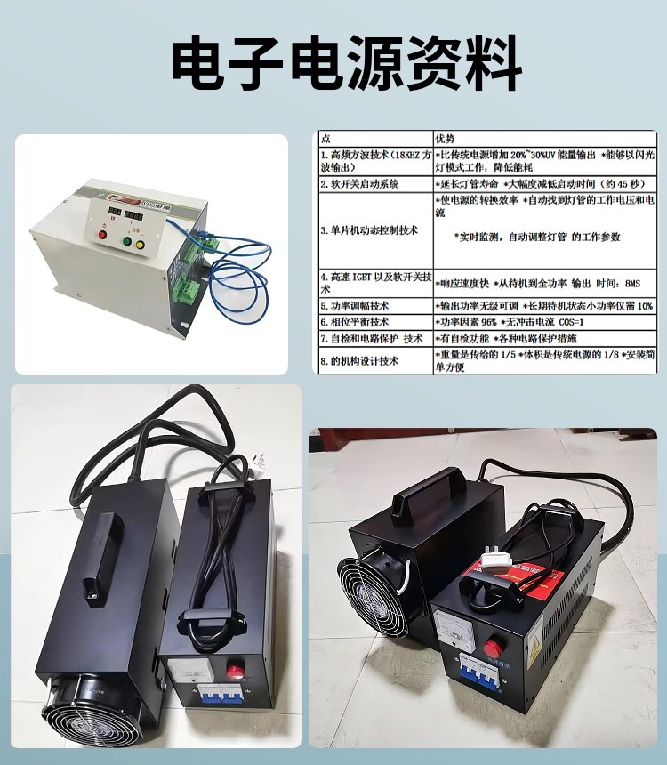 UV starting power supply with high power and strong penetration, compact glass curing structure