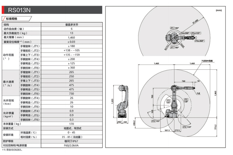 Kawasaki Robot 13kg RS013N Arm Extension 1460mm KAWASAKI Robot Arm Load 13kg