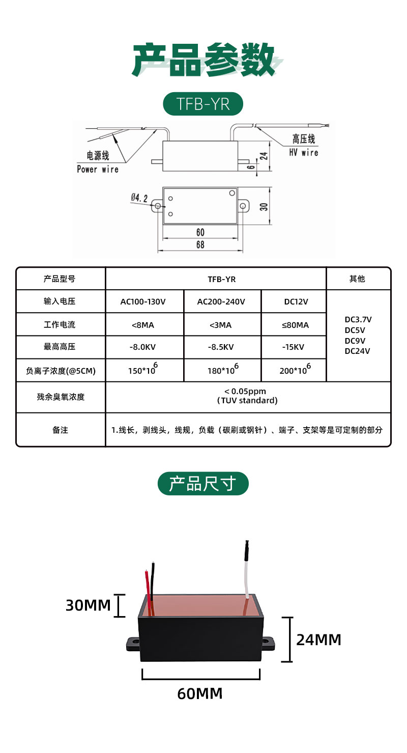 Zechuang manufacturer's billions level high concentration negative ion generator, home appliance dust removal, sterilization and purification accessories TFB-YR