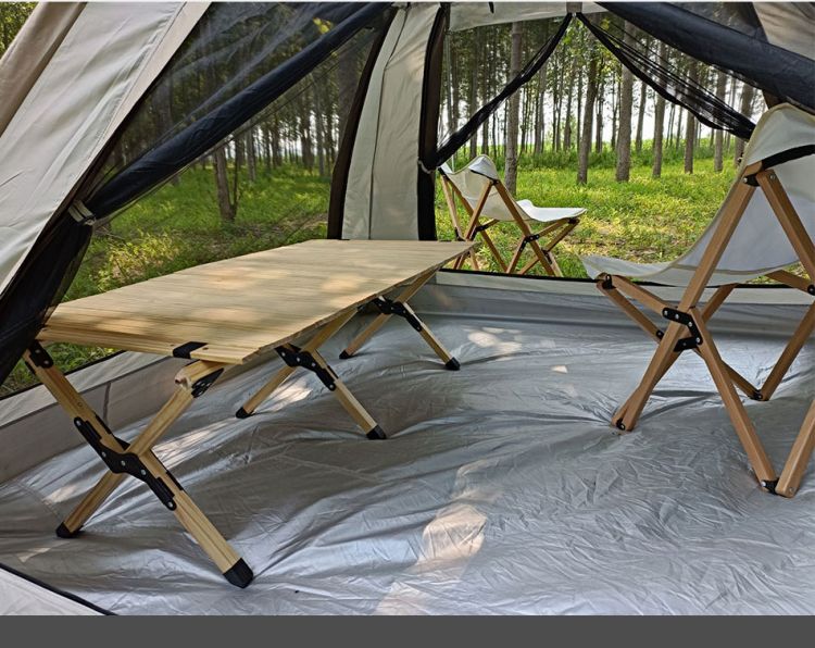 Jingcheng Beige Tourism Tent with Ventilation Screen Windows on All Sides, Waterproof, Sunscreen, and Mosquito Isolation for Easy Storage