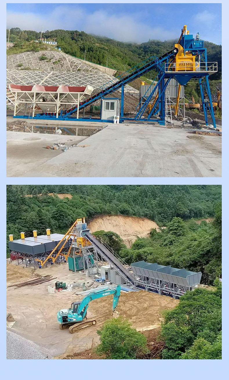 YM type foundation free concrete mixing plant JS forced dual horizontal shaft main machine site specific mixing equipment