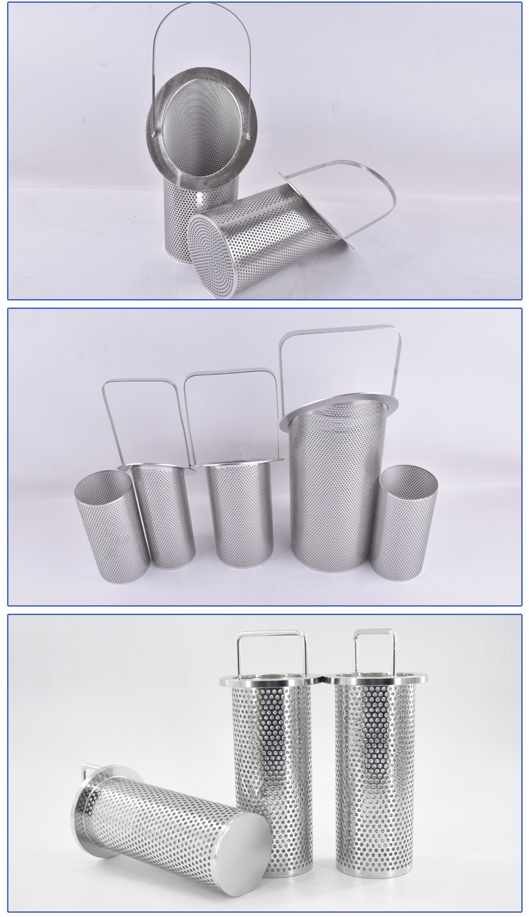 All 304 stainless steel with flange edge hole plate mesh cylinder, industrial coating filtration, 80 mesh, acid alkali corrosion resistance, high pressure resistance