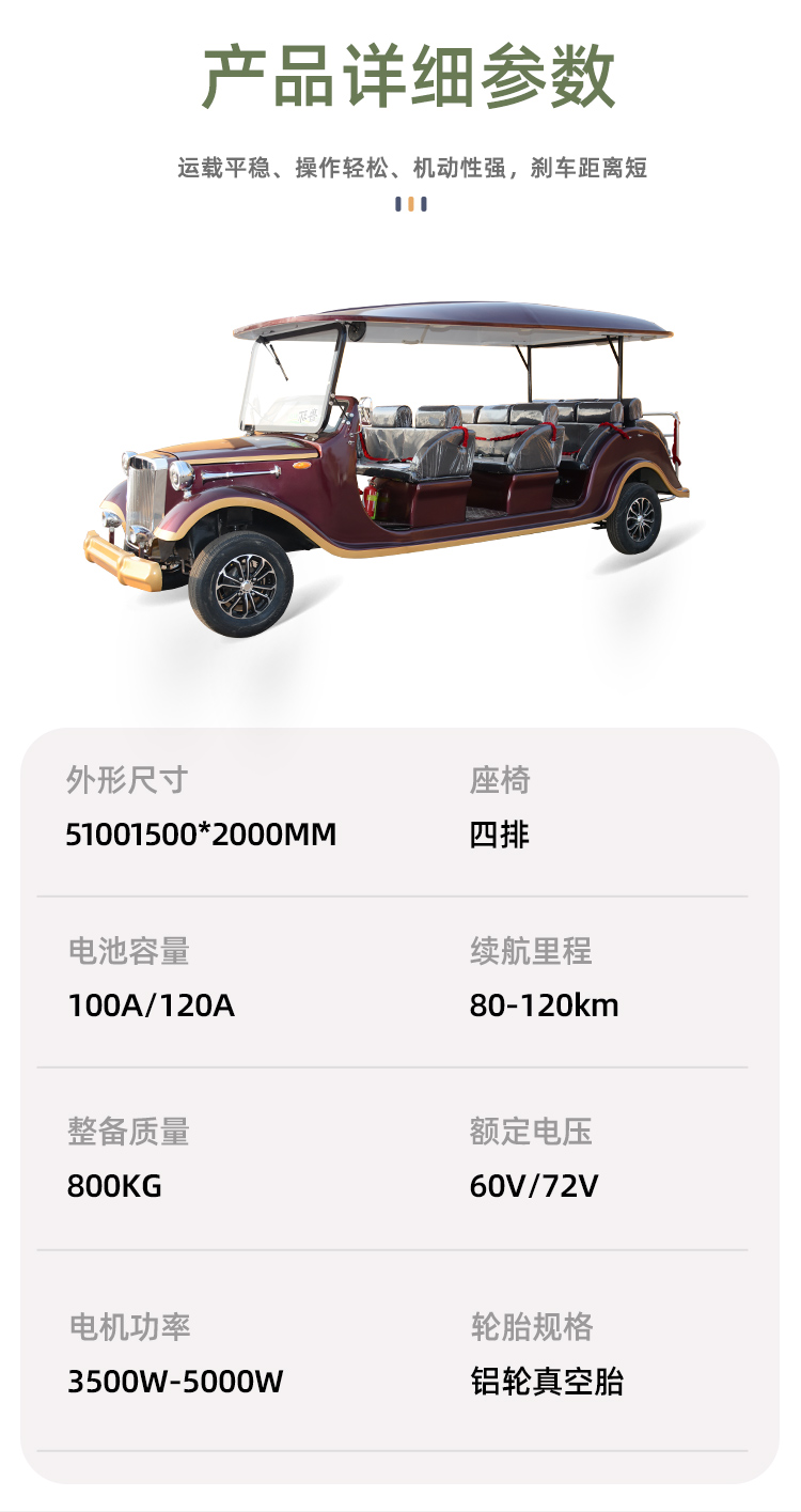 Sightseeing Classic Car Electric 4 Rows 11 Seats Retro Tourist Scenic Area Tour Ferry Car Sales Office Room Viewing Car