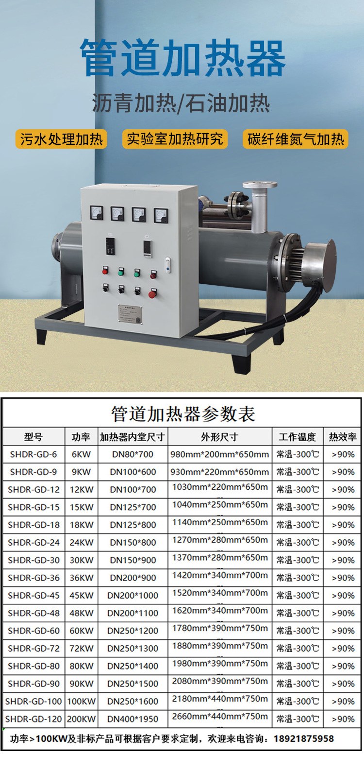 Compressed air electric heater, industrial liquid circulation heater, heating pipeline heater