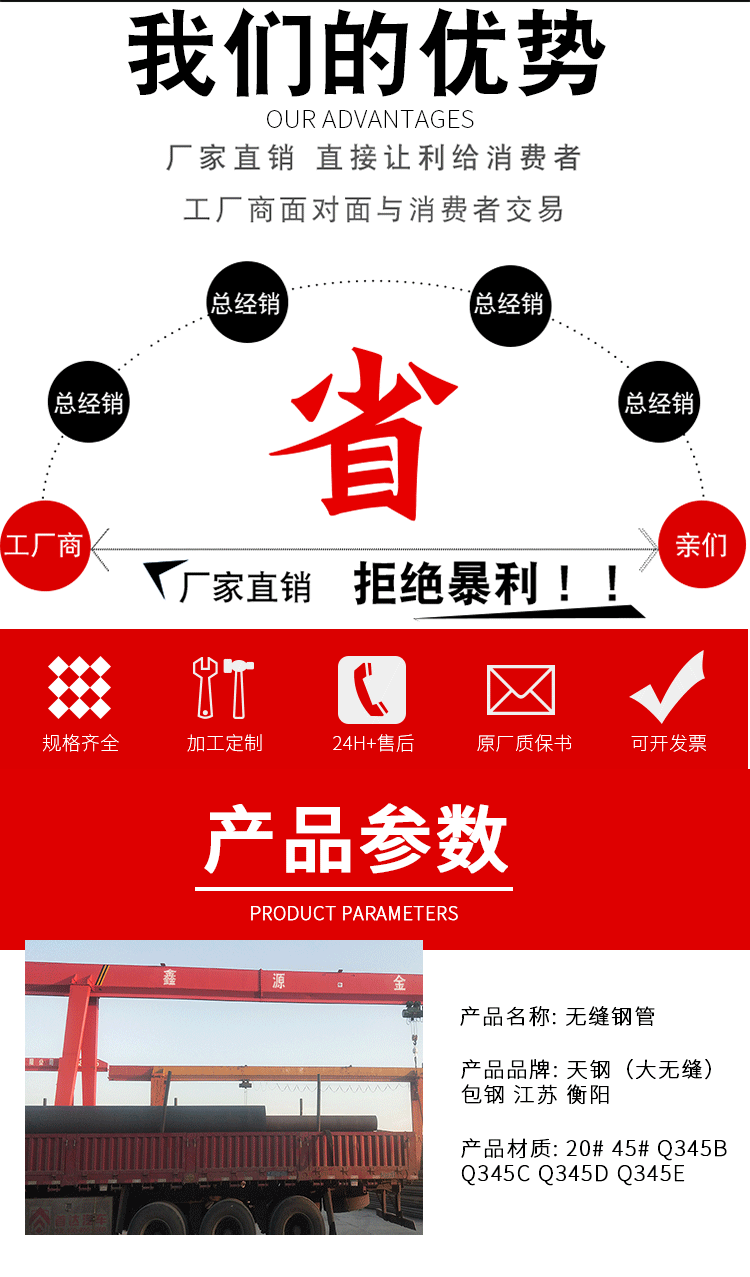 20 # 45 # GB/T8163 8162 Seamless Steel Pipe for Structural Fluid Transport, Carbon Steel Seamless Pipe with Large and Small Calibers