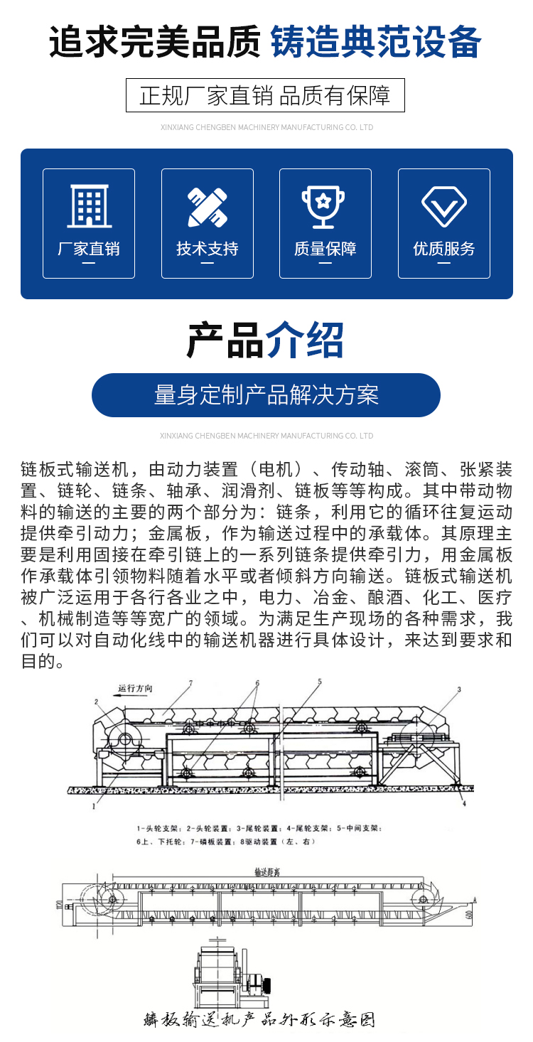 Stainless steel chain conveyor slag casting plate chain conveyor equipment Chengben Machinery