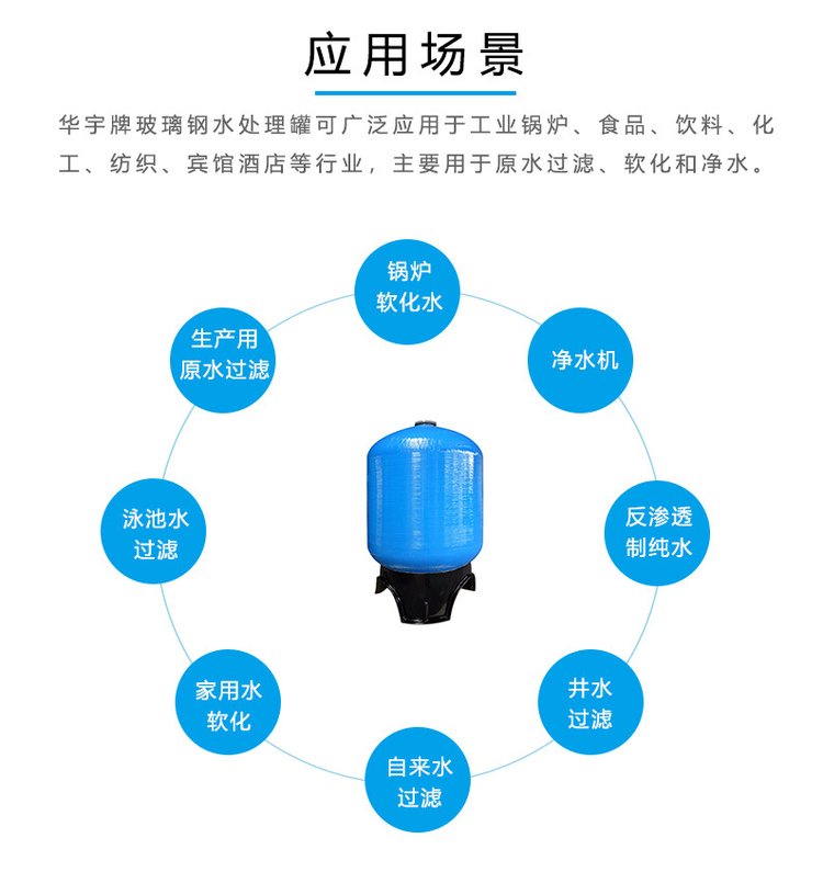 Kaineng Huayu fiberglass water treatment tank with oxygen increasing cone and dissolved oxygen cone for filtration and purification of sewage can operate stably