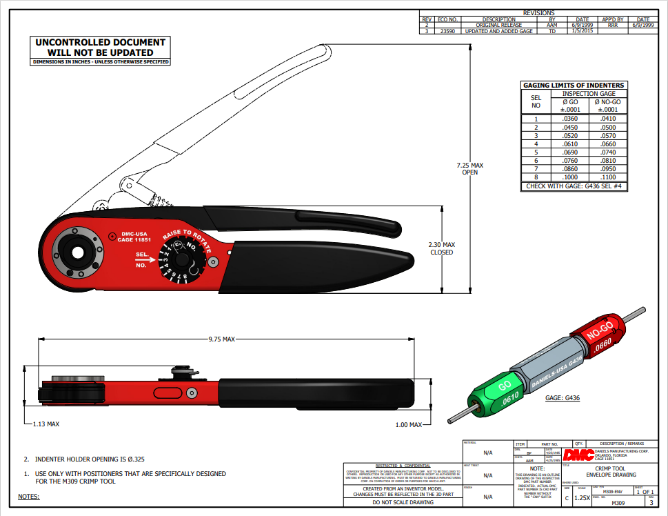 DMC-USA CAGE 11851 crimping tool M309 crimping pliers, original and genuine