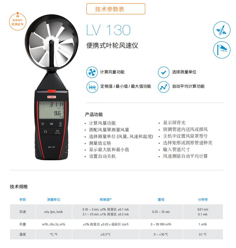 Kaimao Kimo LV130 portable impeller anemometer with air volume hood to measure air volume, wind speed, and temperature