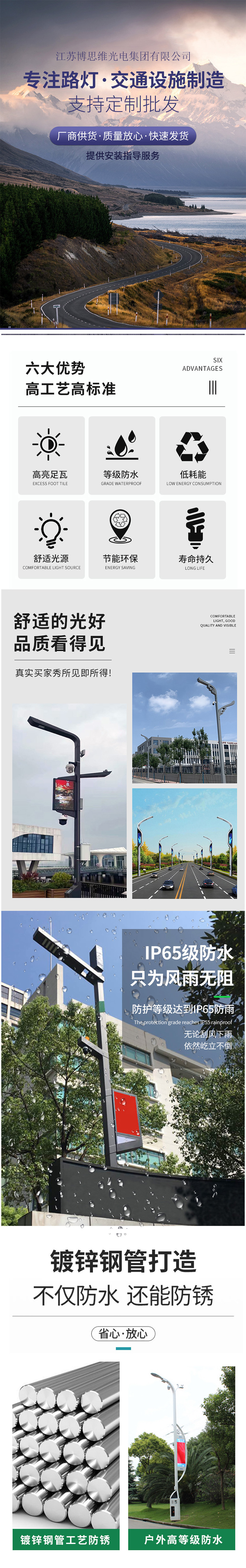 Bosiwei Scenic Area Lighting Smart Street Lamp Galvanized Multifunctional Pole 80W Display Screen with Complete Selection of Manufacturers