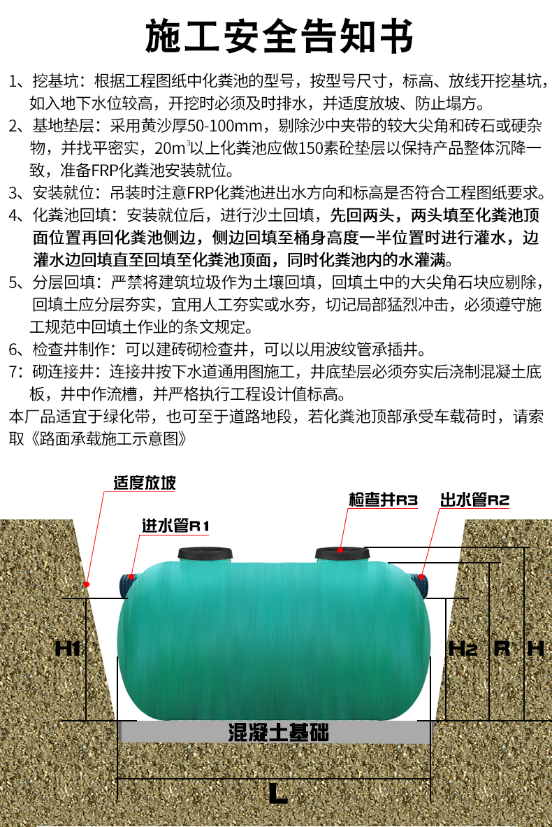 The quality of fire pool of 100 m3 FRP septic tank in Huanchen Plant is guaranteed due to relocation