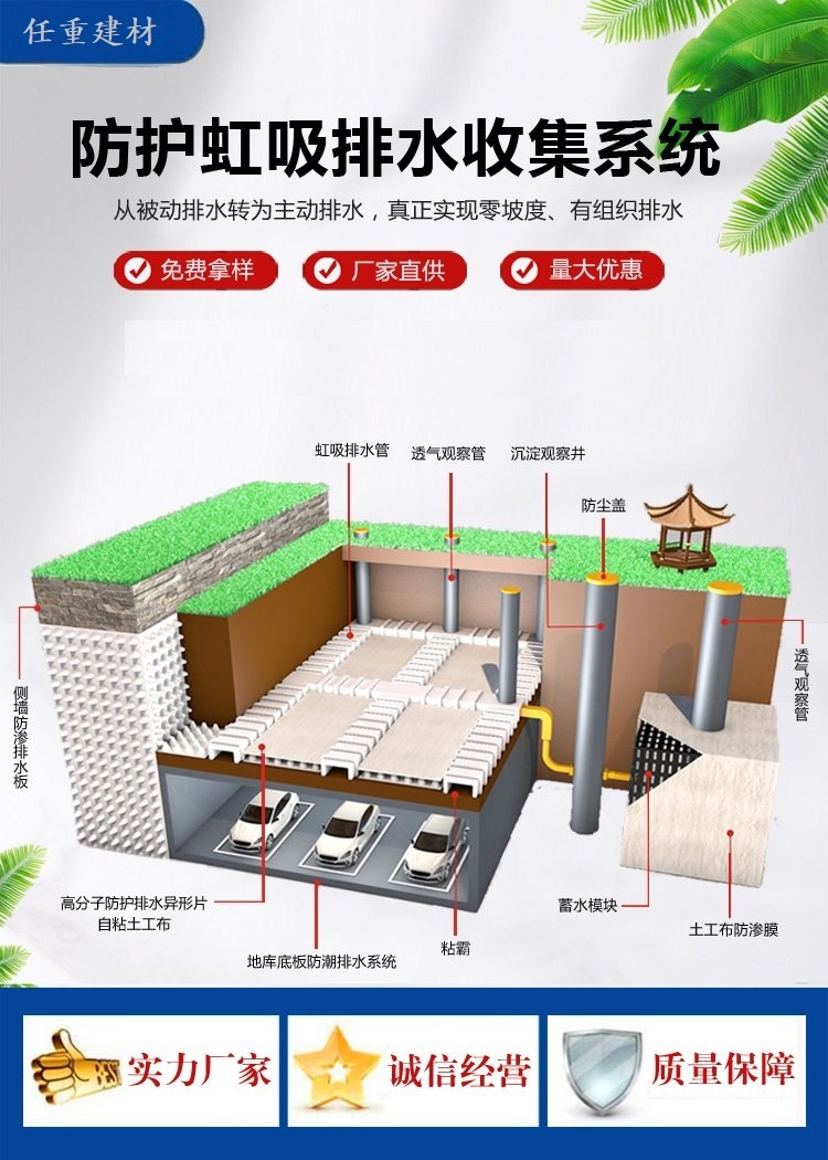 Siphon drainage system sponge city construction manufacturer H14mm roof self-adhesive cloth drainage board