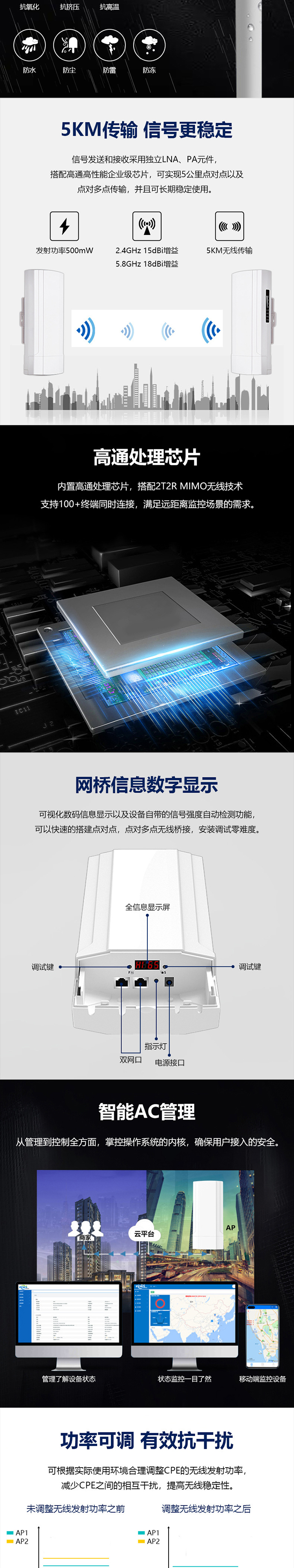 5 kilometers long distance transmission PoE power supply 2.4G5G high-power outdoor point-to-point WiFi monitoring wireless bridge