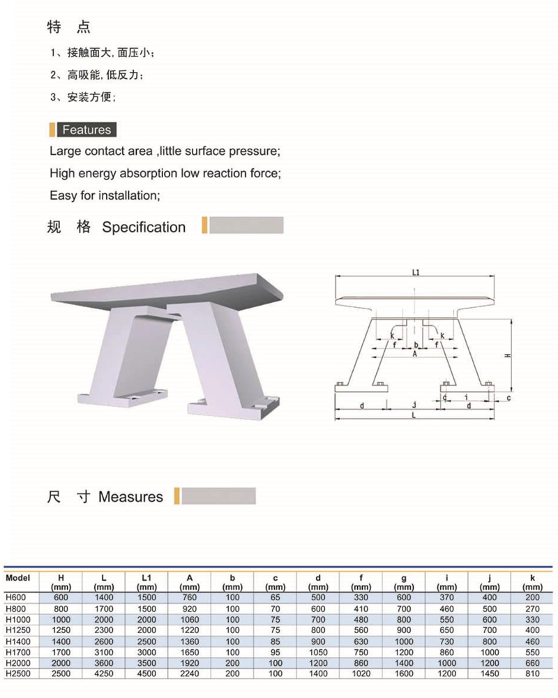 Pier anti-collision rubber fender DA400 * 1800+2200 solid rubber fender wharf protection facilities