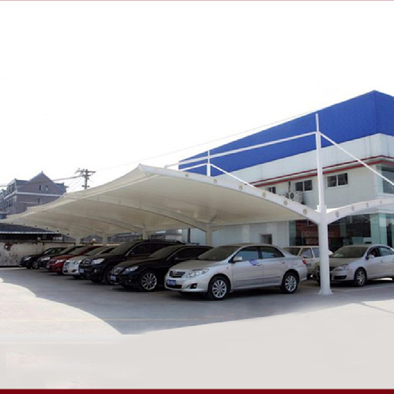 Membrane structure car shed service life style photo customized design construction factory PVDF car roof white blue