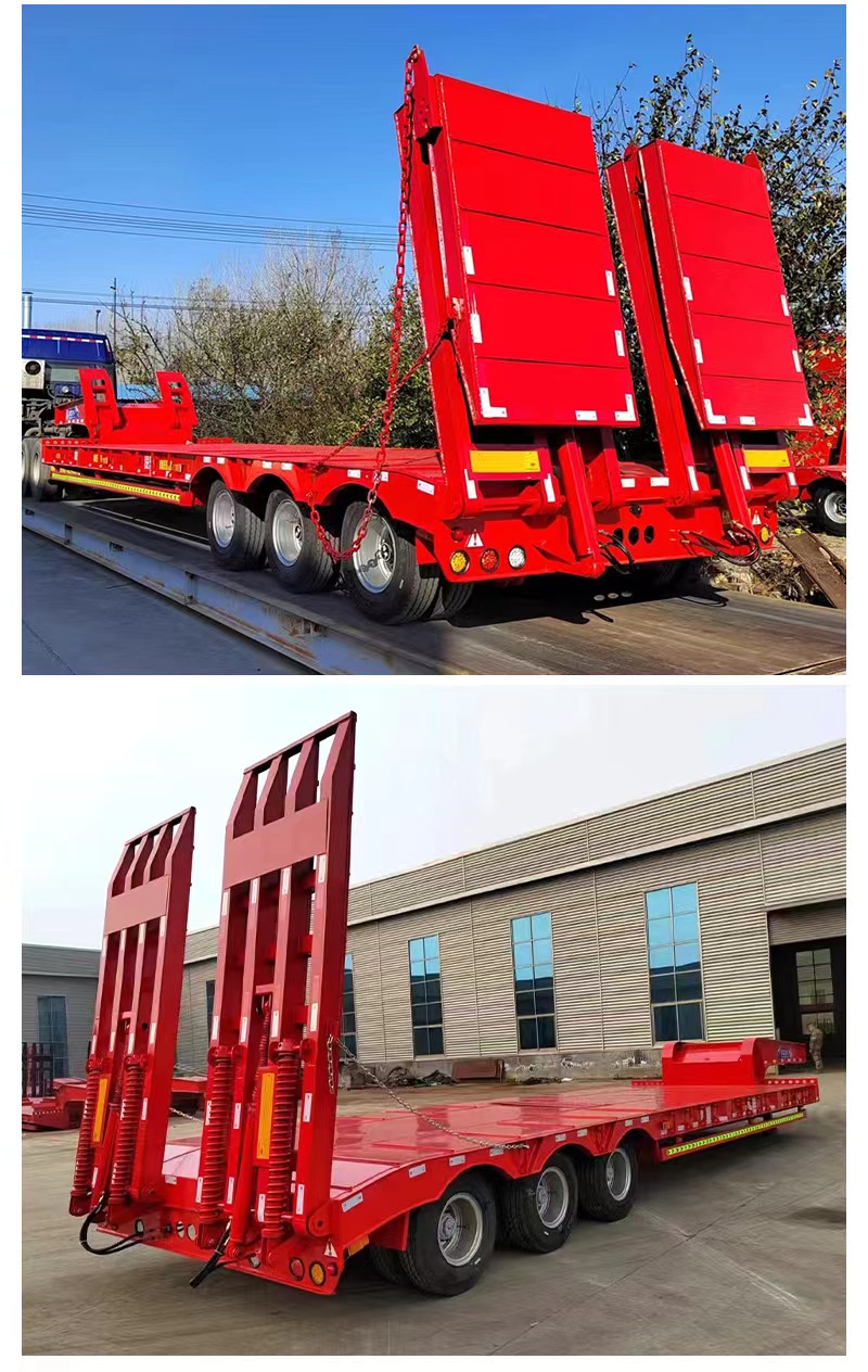 13 meter hook machine plate low flat plate export engineering excavator transportation hydraulic ladder semi-trailer spool truck