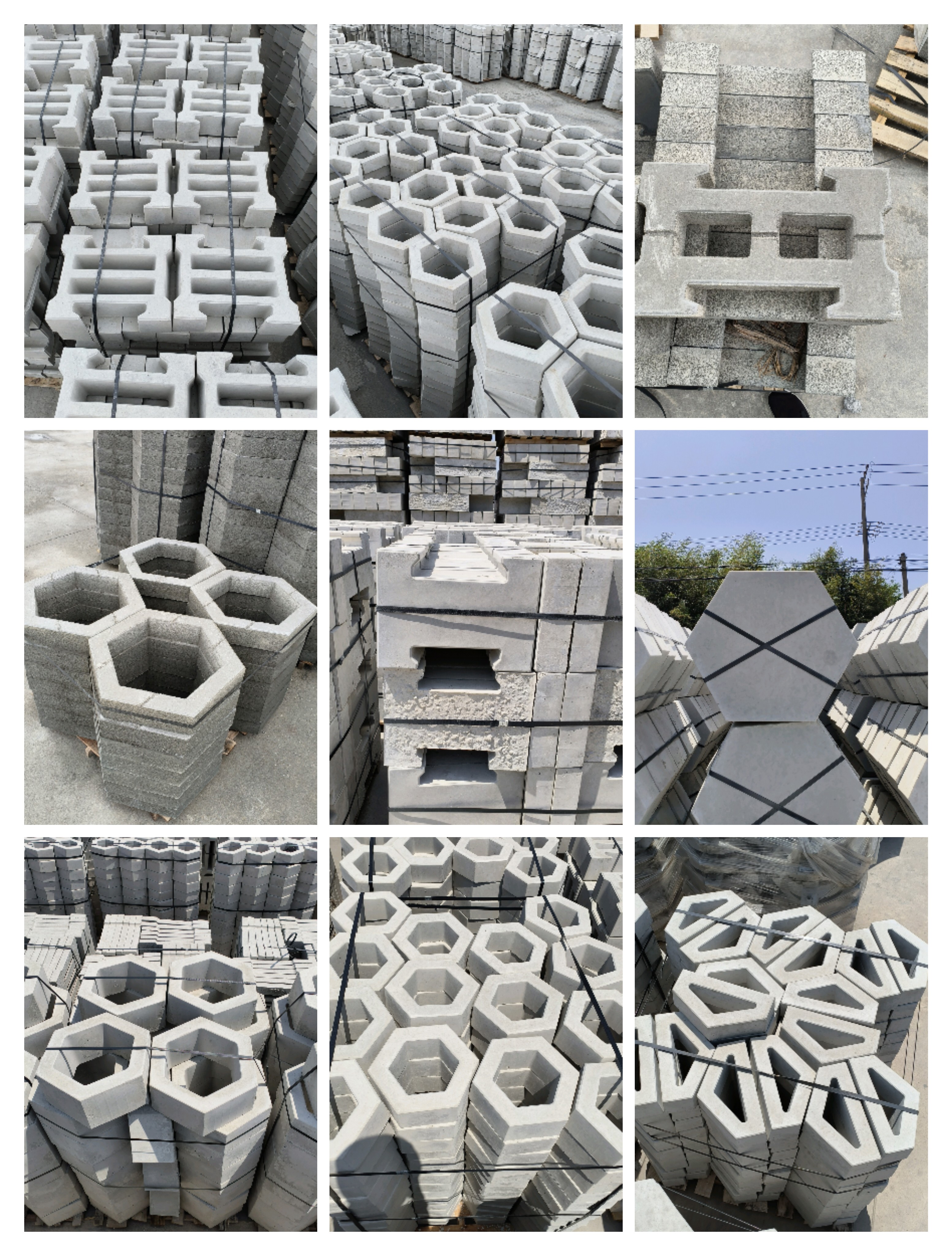 Hexagonal slope protection brick module brick well, splayed grass planting brick, tactile paving brick, tree enclosure, stone well cover