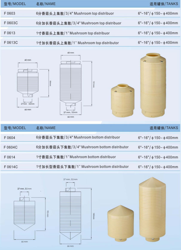 2.5 inch black two-way center rod, 6 distribution water dispensers, manual head, 4 inch water treatment filter