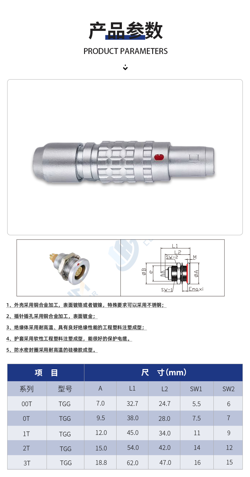 Pilot Precision TFG Plug Coaxial Cable Assembly Push Pull Self Locking Quick Electrical Connector