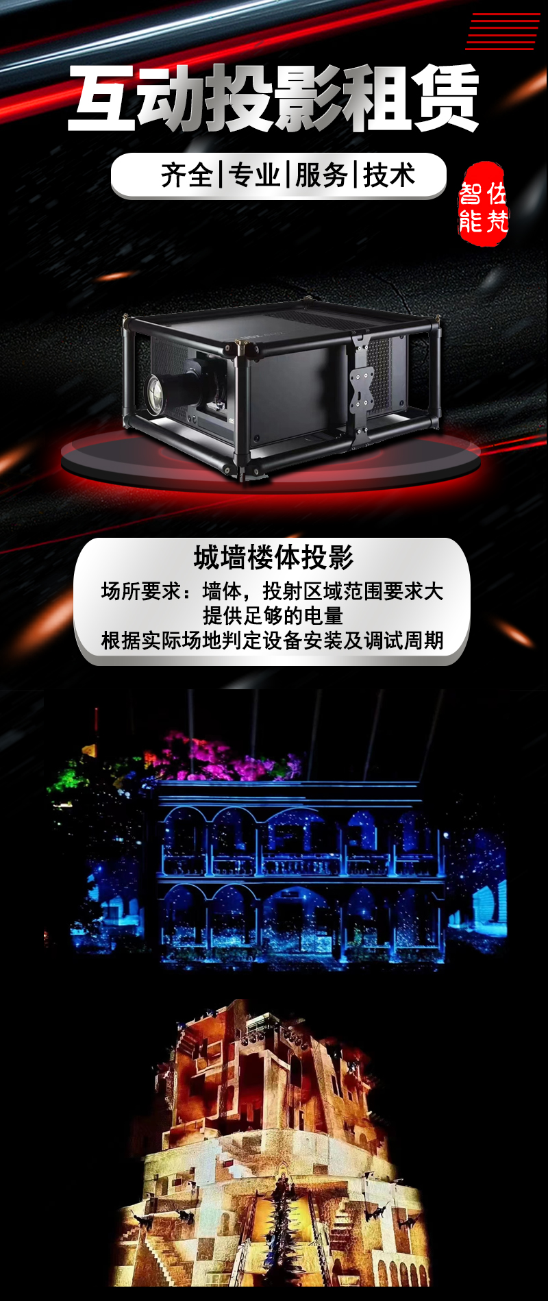 Zuofan Holographic Ancient City Wall, City Tower Projection Building, Light and Shadow Show, Pine Jaw, Large Laser Projector Rental