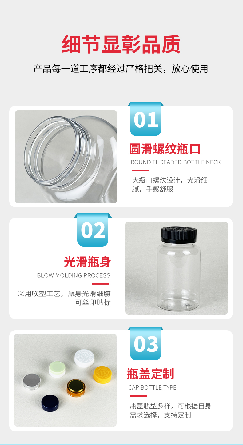 Fukang High end Transparent 250ml Small Capacity Health Food Packaging Plastic Bottle Manufacturer