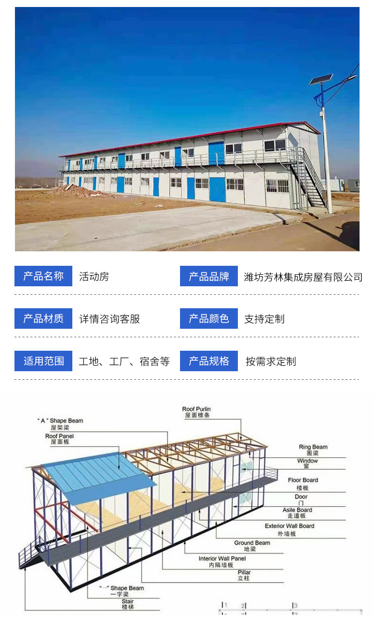 Fanglin Construction Site Colored Steel Plate House Installation, Second Floor Light Steel Activity Room Design, Unique Shape, Support Customization