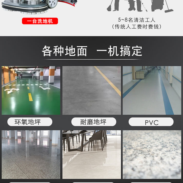 Jie Le Mei YSD-A6D double brush workshop mop, manual push self driving floor washer, ceramic tile paint floor washer