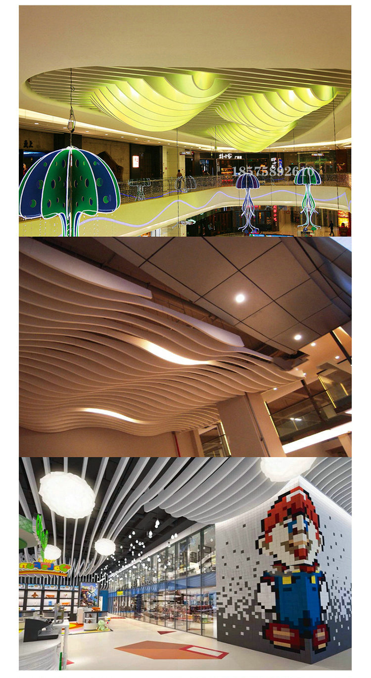 Curved aluminum square tube art building ceiling, aluminum square through profile, curved ceiling, decorative fluorocarbon aluminum veneer