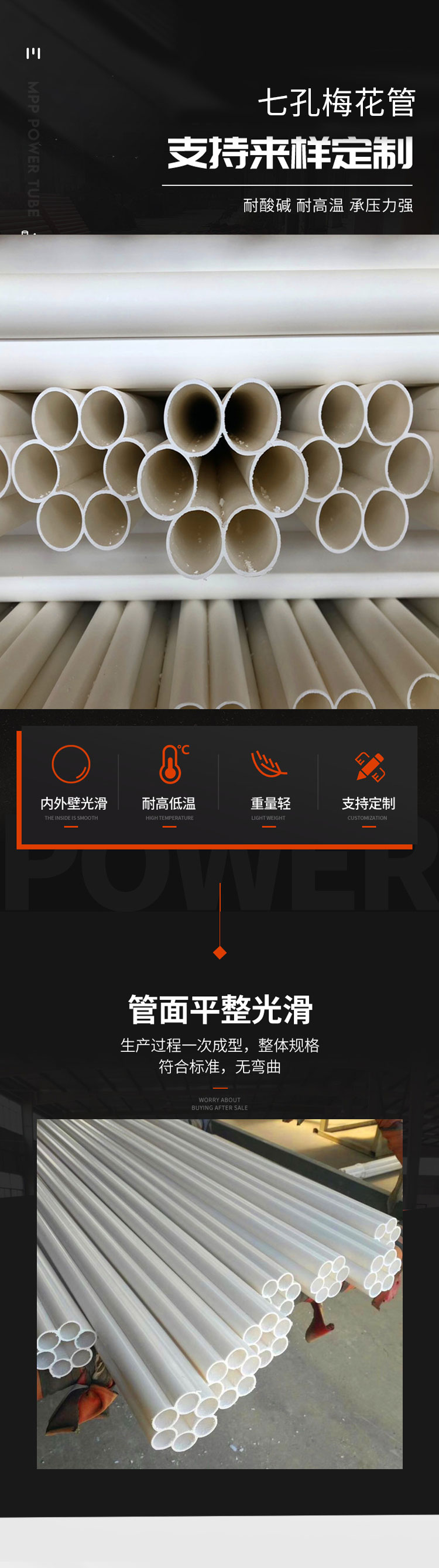 PVC-U seven hole plum blossom tube 32x7 prismatic communication tube PVC power cable protection sleeve dn100 can be customized