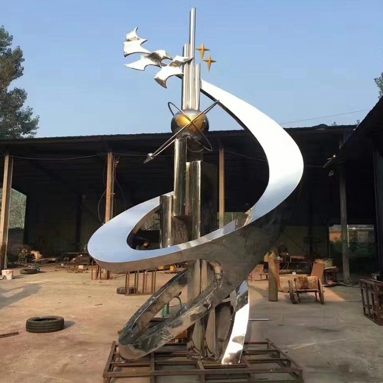 Fountain stainless steel sculpture, outdoor garden square decoration, ornaments, landscape sculpture, green pride