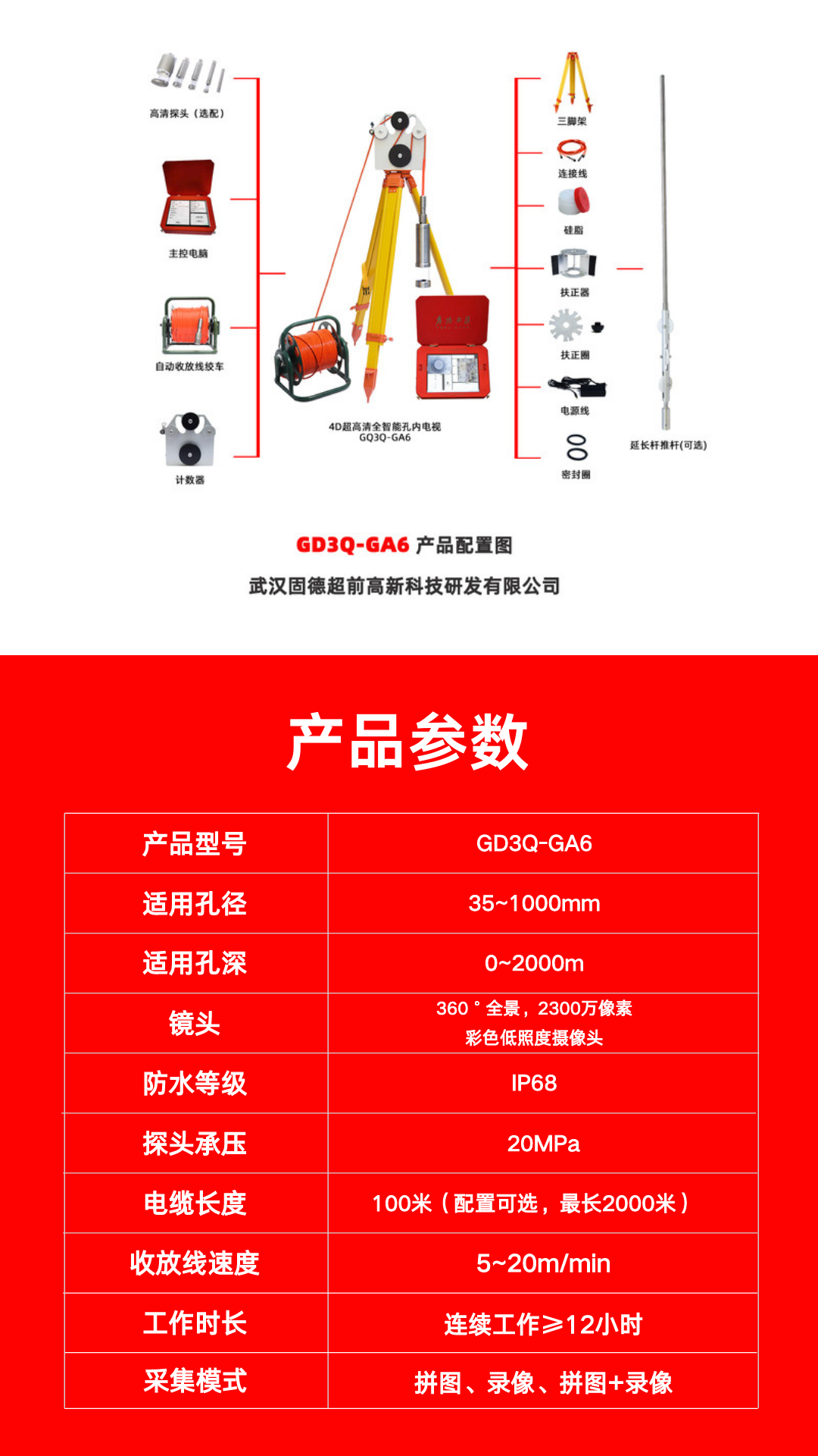 The GD3Q-GA6 advanced pile drilling television imager GD3Q-GA6 can be customized and produced in new and upgraded styles