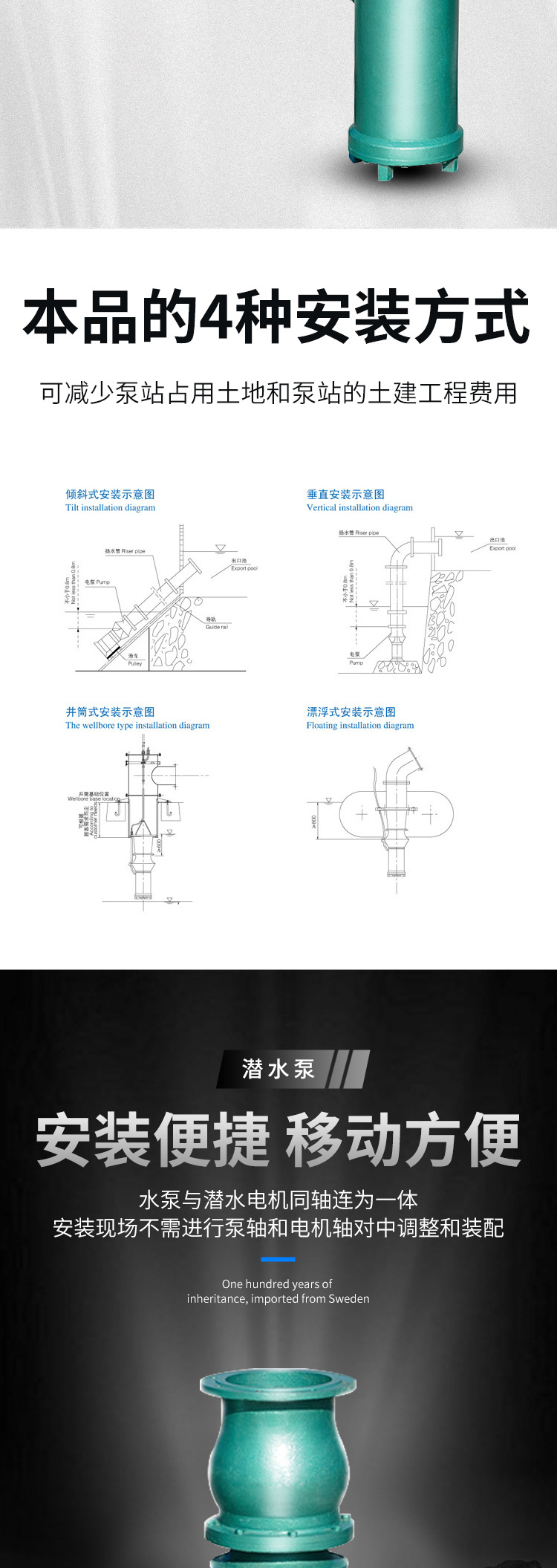 QS Three-phase electric power 380V Stainless Steel Submersible pump Special Landscape Pump Mixed flow Pump for Agricultural Irrigation Pumping Project