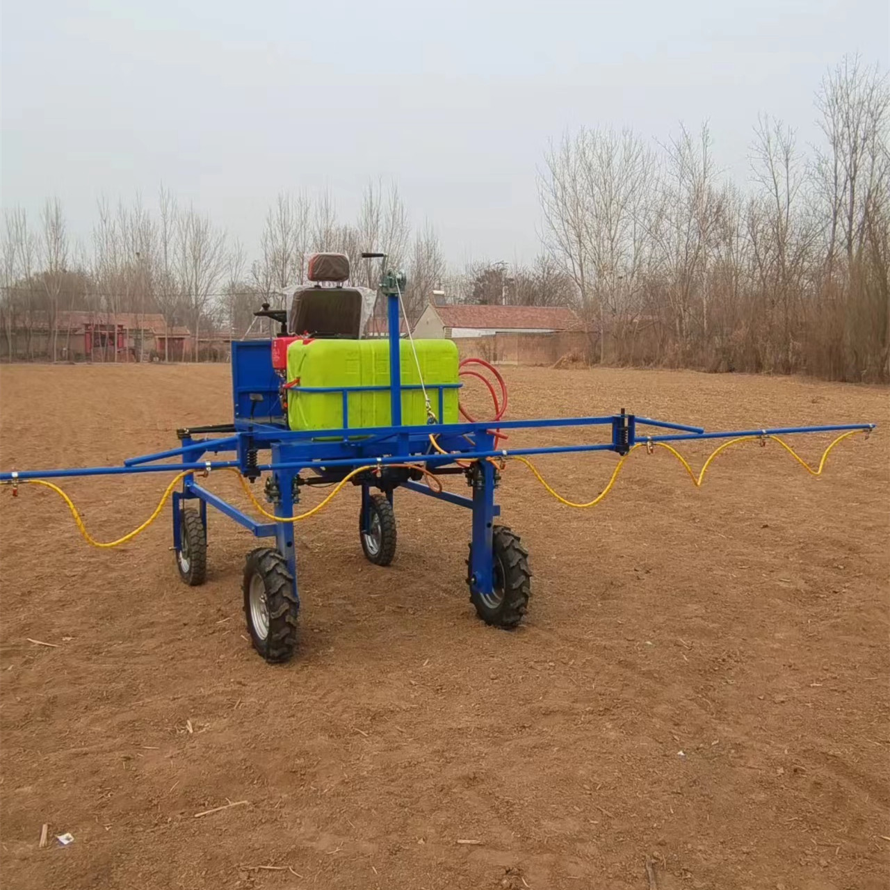 Agricultural crops hand propelled spraying vehicle four wheeled self-propelled spray, seat mounted orchard air driven spraying machine