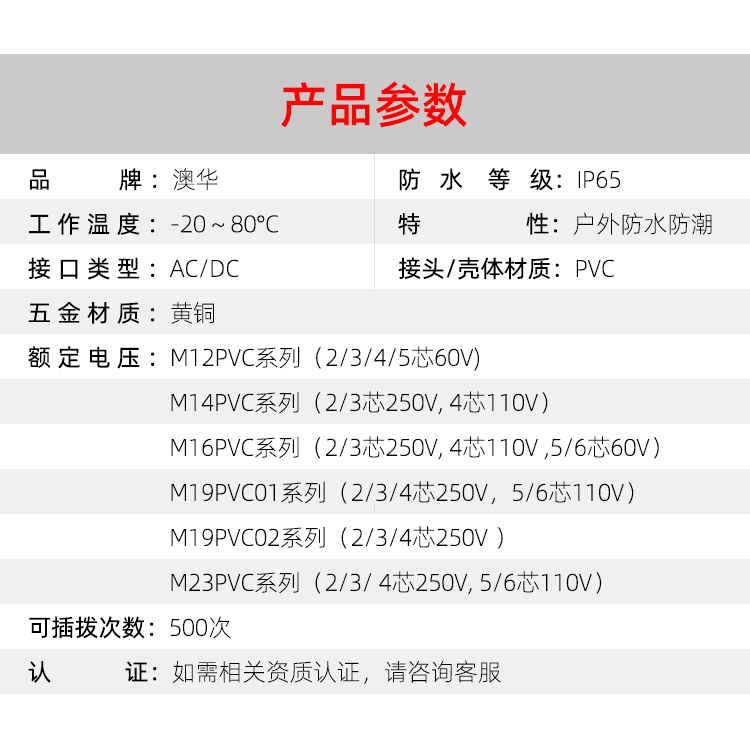 AHUA Aohua M23 flange panel aviation plug high-power male and female connecting wire 3-core IP65 waterproof joint