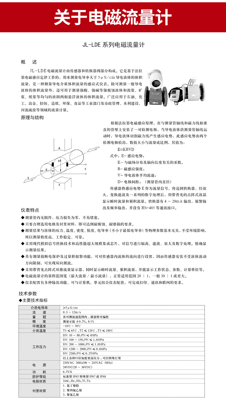 Petrochemical pipeline electromagnetic flowmeter clamp type connection JY-LED with high accuracy and long lifespan