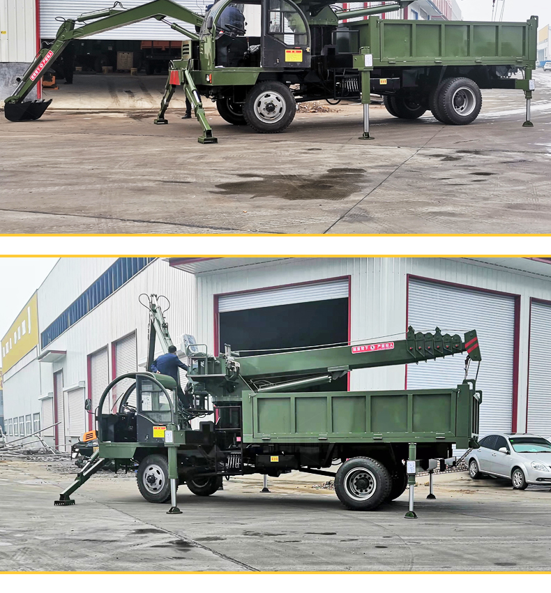 Four wheel drive six wheel drive multifunctional hook machine, 6-meter manganese steel digging arm transport vehicle with winch, hydraulic lifting and digging integrated machine