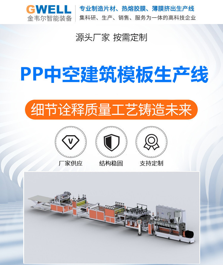 PP hollow building template production line, PE three-layer co extruded plastic sheet equipment, efficient and energy-saving