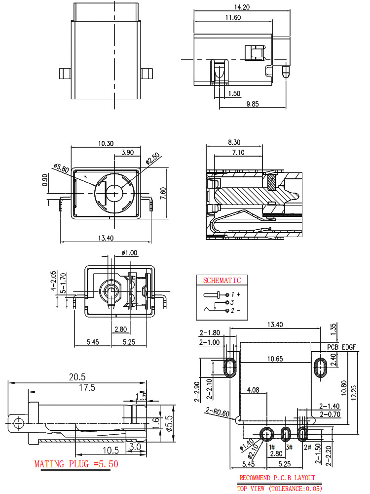 10A high current DC power socket DC-044H sinking plate charging mother base inner pin 2.1mm 2.5mm