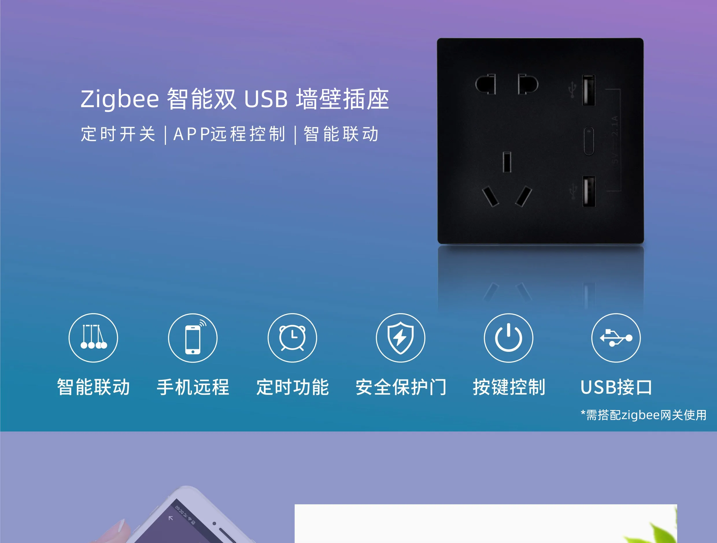 Yunhang Intelligent Zigbee Five Port Dual USB Socket 86 Mobile Phone Remote Control Voice Remote Control